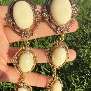 Vintage-Inspired Gold Tone Cream Drop Earrings